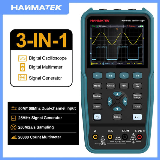 3-in-1 Digital Oscilloscope, Multimeter & Signal Generator