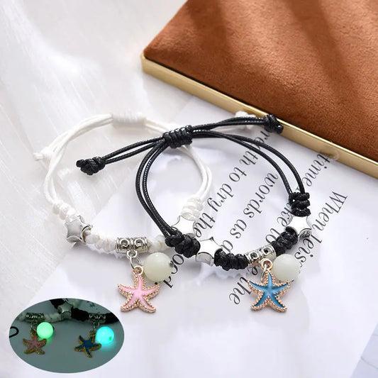 Luminous Beads Star Couple Bracelets For Women Men Charm Cat Flower Heart Key Lock Cross Matching Bracelets