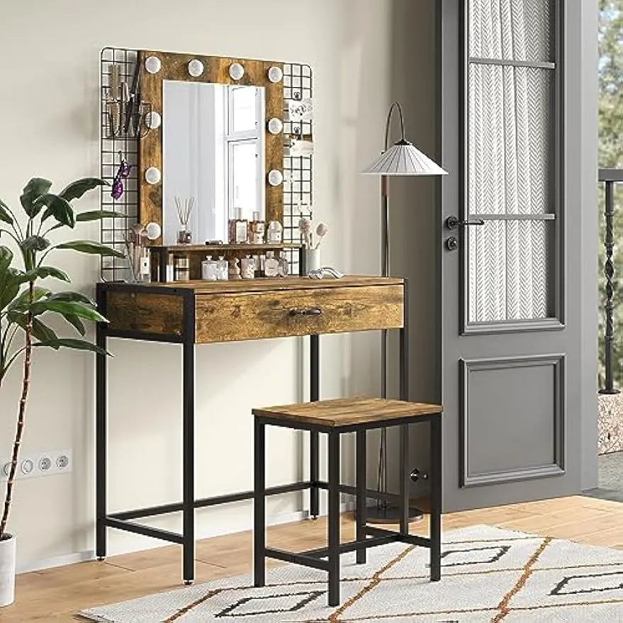 Vanity Desk Set with Mirror & Lights