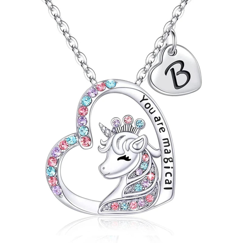 Collier Initiale Licorne Magique - Pendentif Cheval Charm