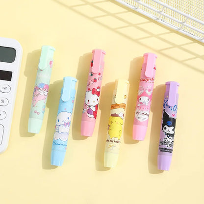 Cartoon Press Erasers,12-24pcs Hello Kitty Kuromi Erasers