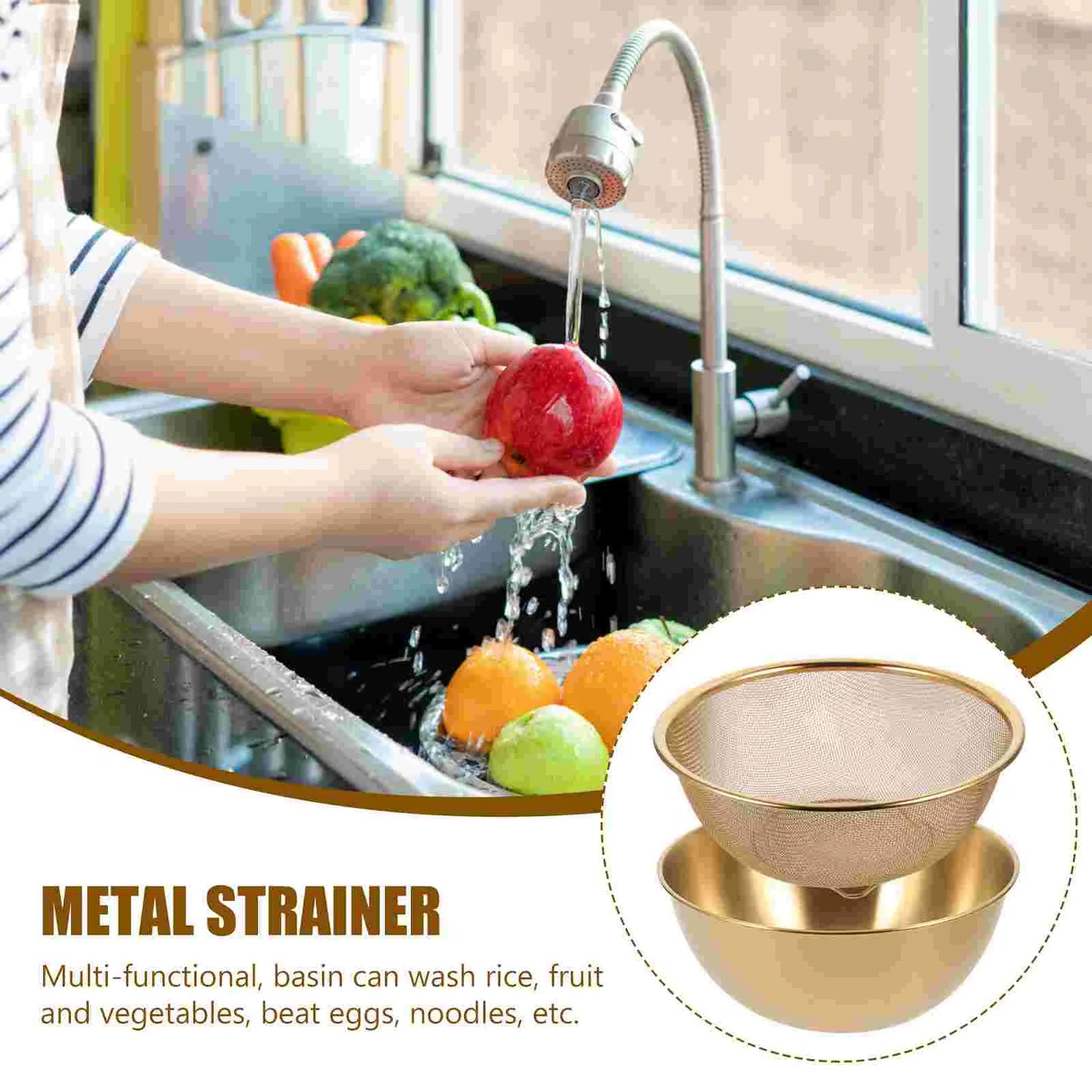 2-Piece Stainless Steel Strainer Colander Kitchen Set