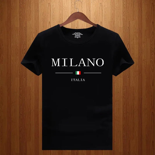 Kurzärmliges T-Shirt aus reiner Baumwolle mit Milano-Buchstaben-Print