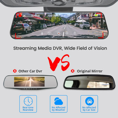 Touch Screen Mirror Dash Cam with Front & Rear Camera