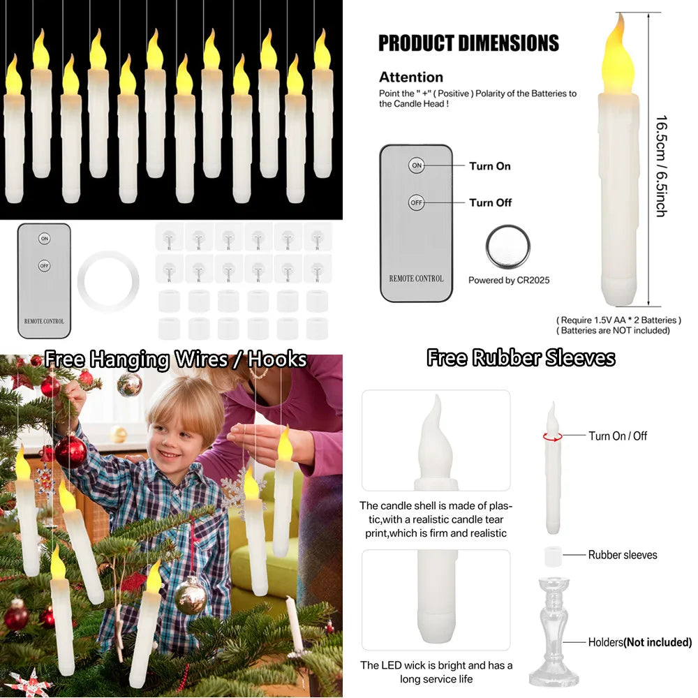 6/24 Pc Battery-Operated Flickering LED Taper Candles - 6.5/11" Tall