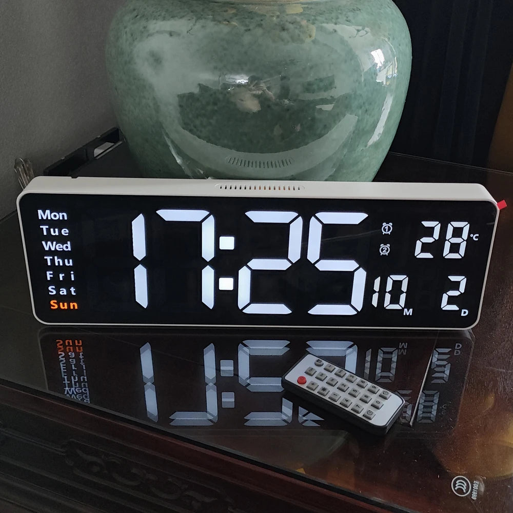 Large Digital LED Wall Clock with Dual Alarms & Temperature Display