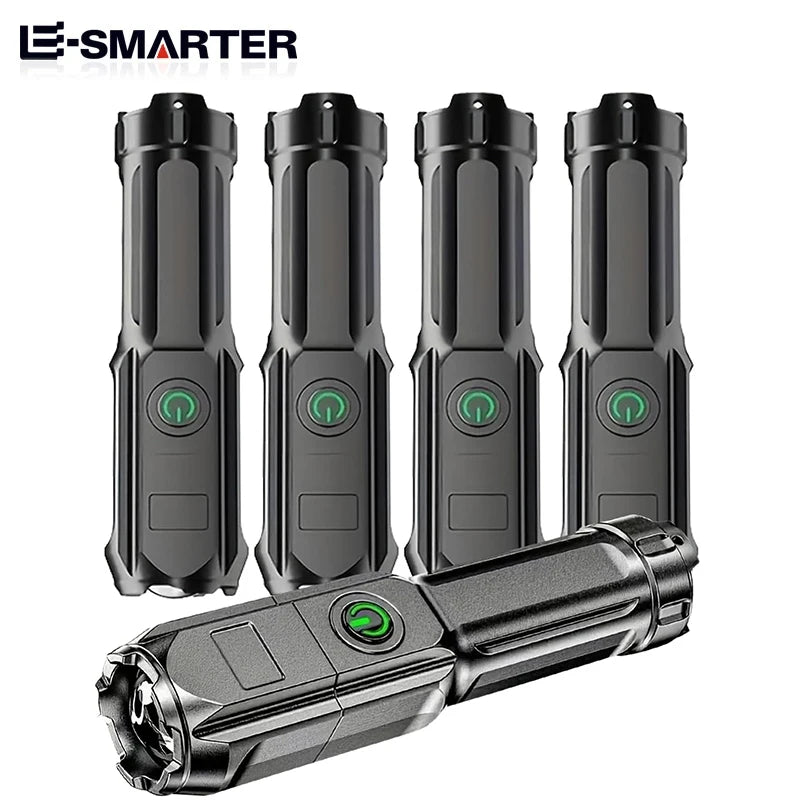 Rechargeable Telescopic Zoom Tactical LED Flashlight Waterproof Torch - 4 Lighting Modes Long-Range Camping Fishing