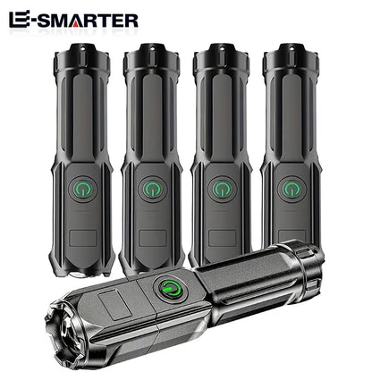 Rechargeable Telescopic Zoom Tactical LED Flashlight Waterproof Torch - 4 Lighting Modes Long-Range Camping Fishing