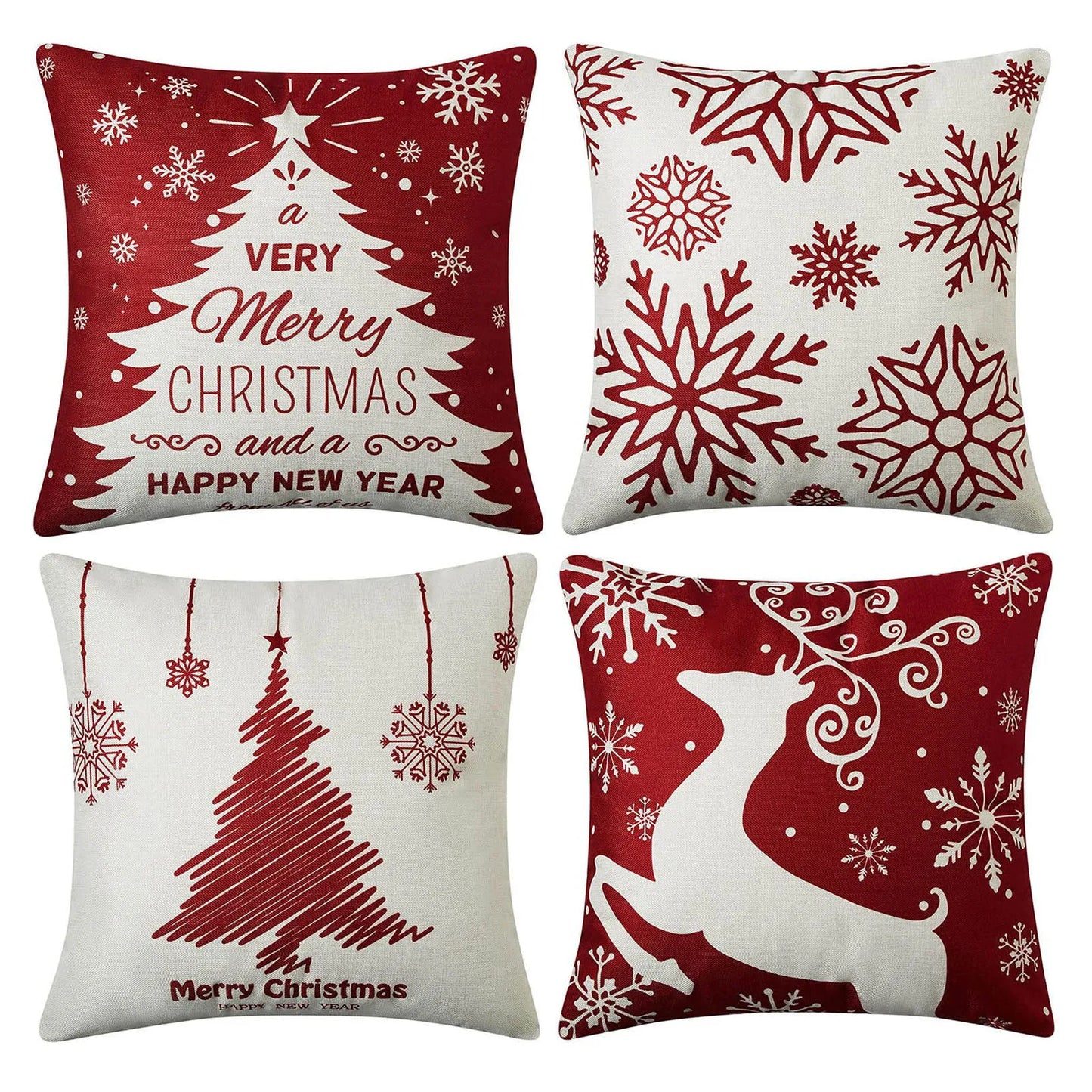 Set of 4 Christmas Pillow Covers for Sofa Decor