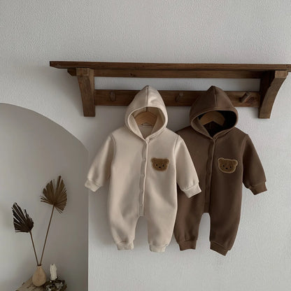 Cute Cartoon Bear Hooded Baby Jumpsuit