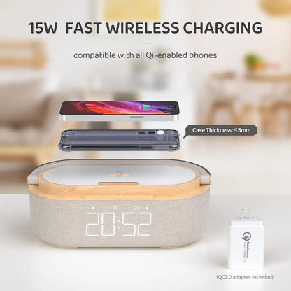 15W Wireless Charger Alarm Clock – Bluetooth Speaker