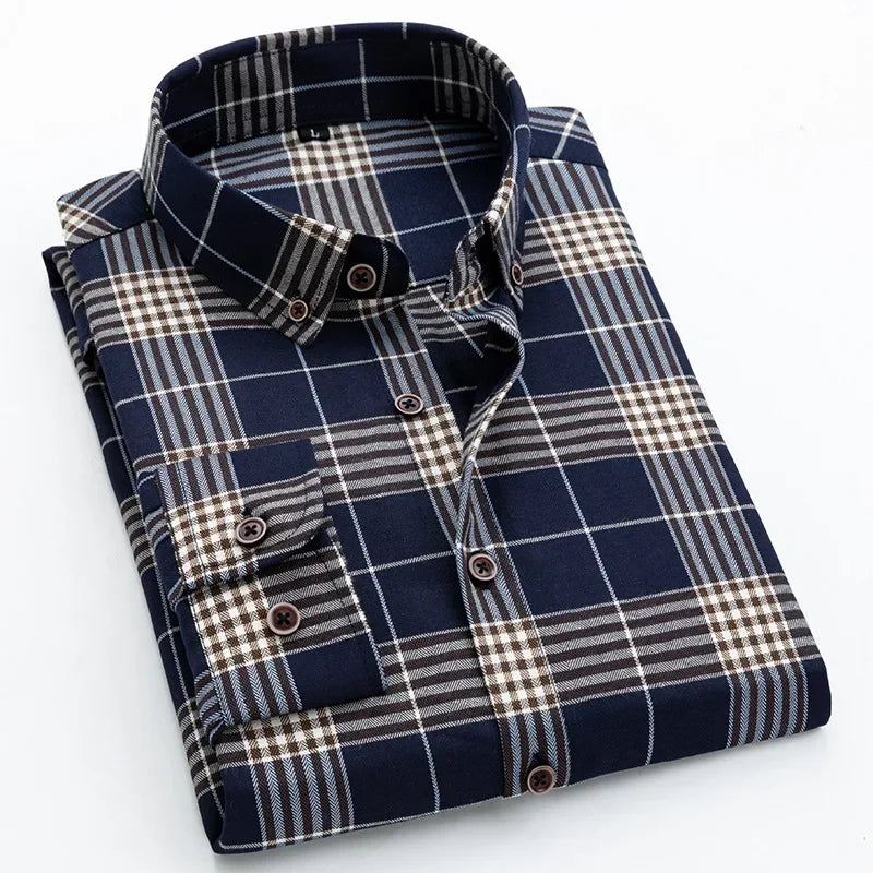 Men's Slim-Fit Long Sleeve Plaid Shirt