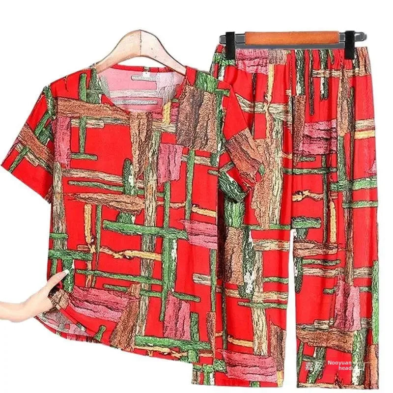 2PCS Women Summer Half Sleeve Blouse Tracksuit