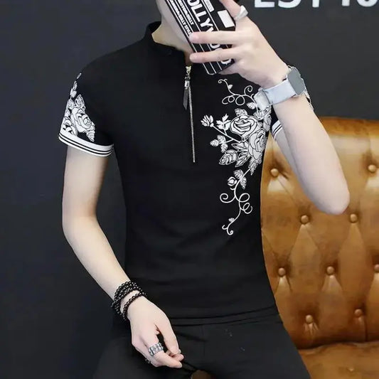 Herbstliches Herren-T-Shirt mit Blumendruck – 5XL