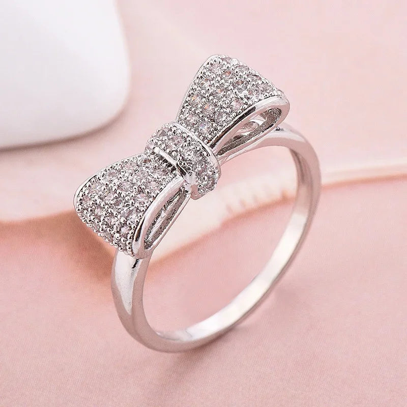Bowknot Ring with Zircon Stones for Women