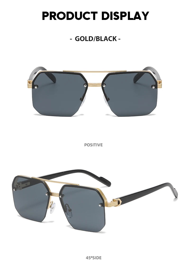 Doppelsteg-Sonnenbrille mit quadratischem Rahmen und Polygon-Muster für Damen