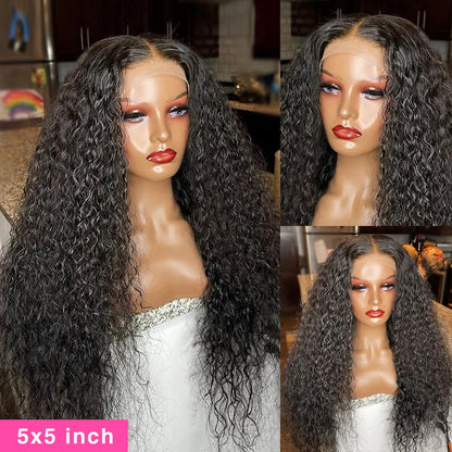 Water Wave Frontal Curly Lace Closure Human Hair Wig Women