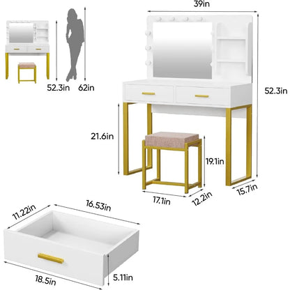 LED Vanity Desk with Mirror - Glam Up