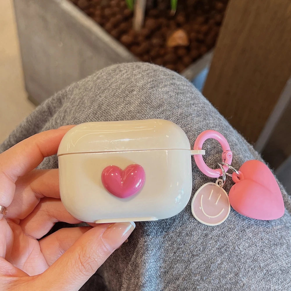 Étui AirPods mignon avec dessin animé en forme de cœur rose 