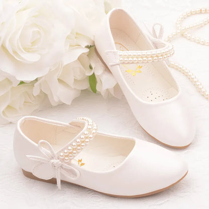 Flache Schuhe aus Leder mit Blumenperlenmuster