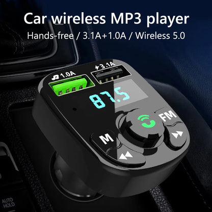 Bluetooth 5.0 Car FM Transmitter with MP3 Player, USB Charger, and Handsfree Calling