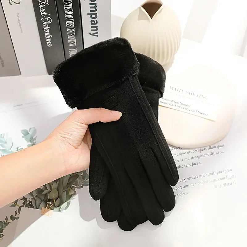 Women's Winter Suede Plush Gloves - Touchscreen Cycling & Driving Mittens