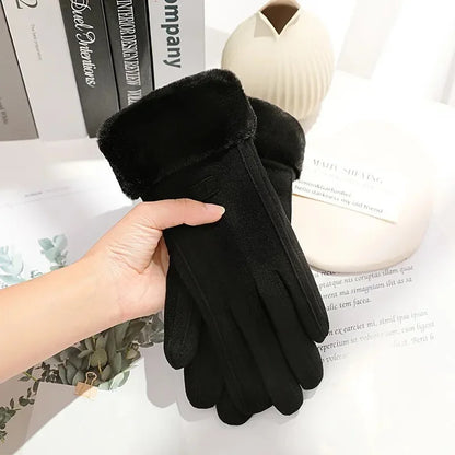 Women's Winter Suede Plush Gloves - Touchscreen Cycling & Driving Mittens