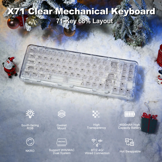 Wireless Mechanical Keyboard Bluetooth Transparent Gasket