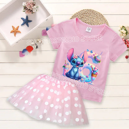 Kid's 2 Pcs Cartoon Number Print Round Neck T-shirt Dress
