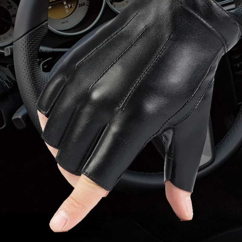 PU Leather Fingerless Gloves - Tactical Driving Mittens