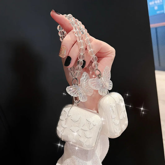 Étui de protection pour écouteurs Bluetooth Apple 2e génération 1/2/3 avec imprimé papillon rose scintillant adapté aux Airpods Pro2