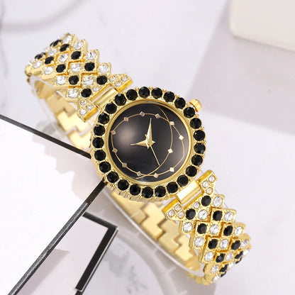 Ensemble de bijoux pour femmes, montres en acier inoxydable avec bracelet doré et strass