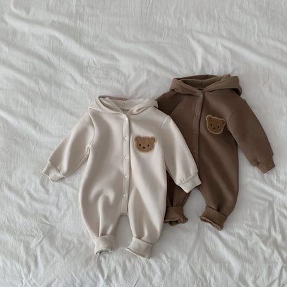 Cute Cartoon Bear Hooded Baby Jumpsuit