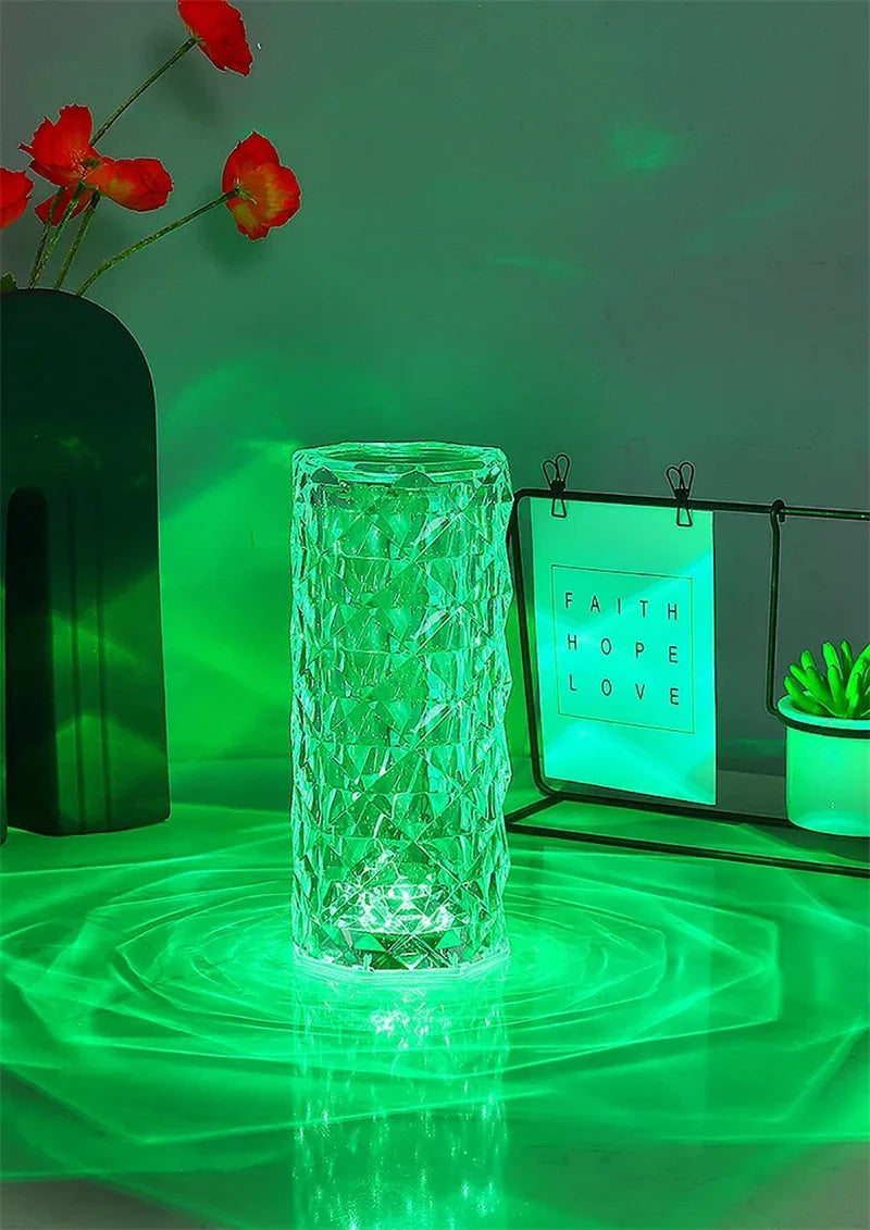 Veilleuse LED rechargeable RVB rose - Lampe en cristal à contrôle tactile 16 couleurs 