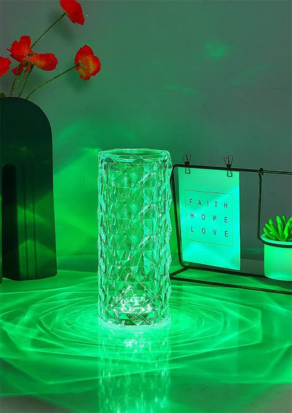 Veilleuse LED rechargeable RVB rose - Lampe en cristal à contrôle tactile 16 couleurs 