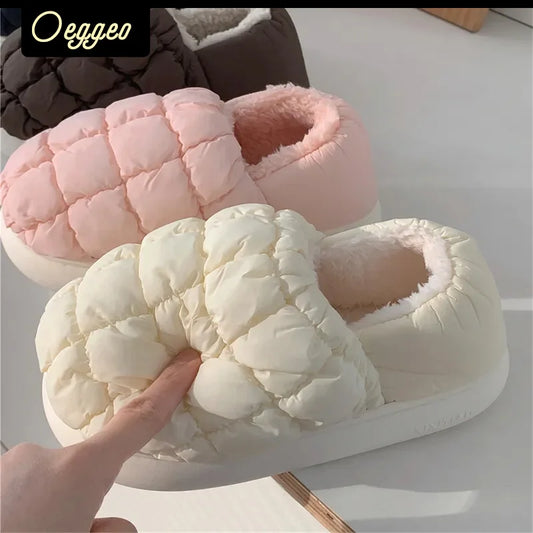 Winter Cotton Soft Thick sole Cover heel Non-slip Fluffy  Warm Cute slippers