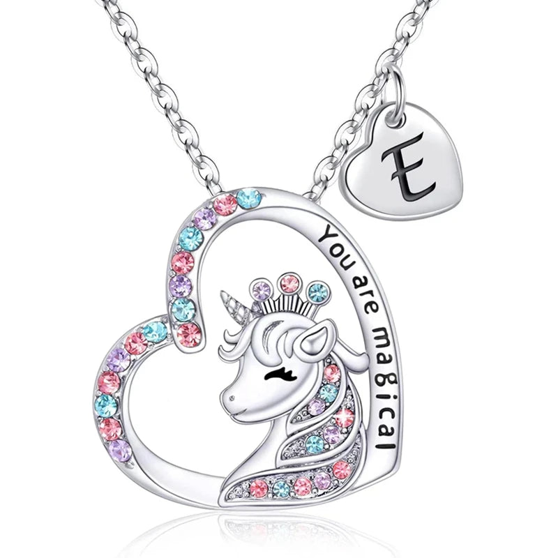 Collier Initiale Licorne Magique - Pendentif Cheval Charm