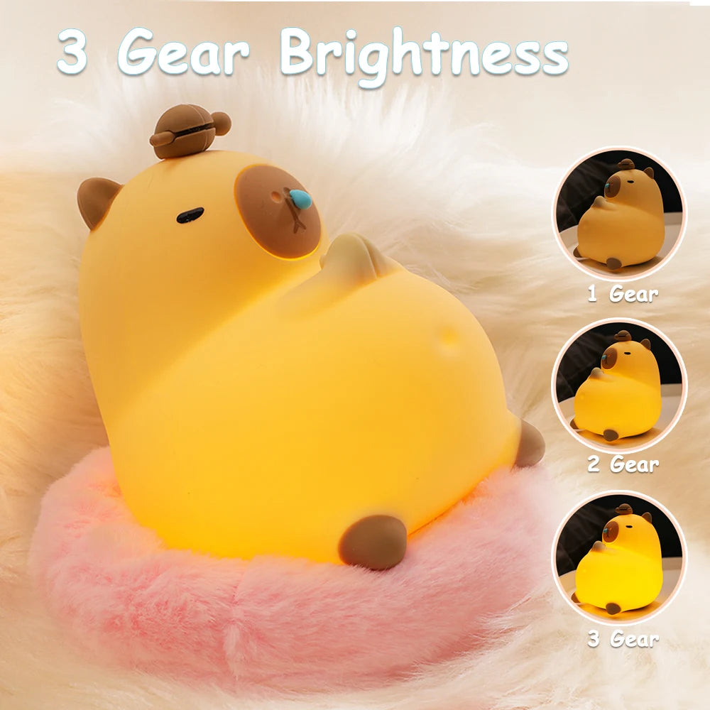 Veilleuse en silicone Capybara - Lampe de nuit rechargeable par USB à intensité variable 