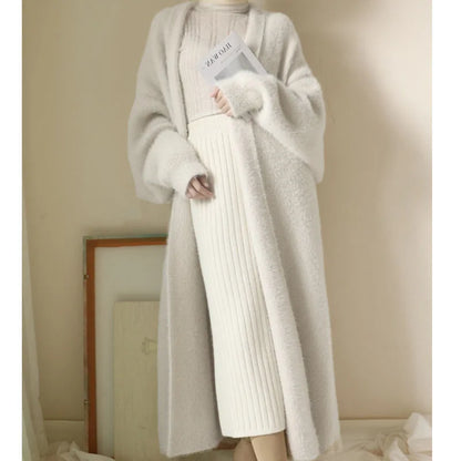 Ensemble de cardigan long blanc d'hiver confortable