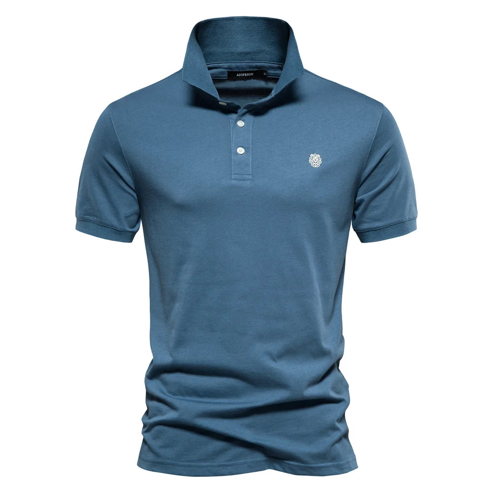 Polos en coton brodé de couleur unie pour hommes