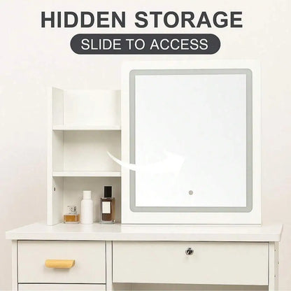 White Finish Vanity Table with Mirror