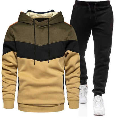 Herbst/Winter Herren Sport Hoodie Set - 3-Farben Block Hoodie &amp; Hose