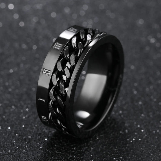 Bague tournante en acier inoxydable noir pour homme – Bracelet anti-anxiété avec chiffres romains 