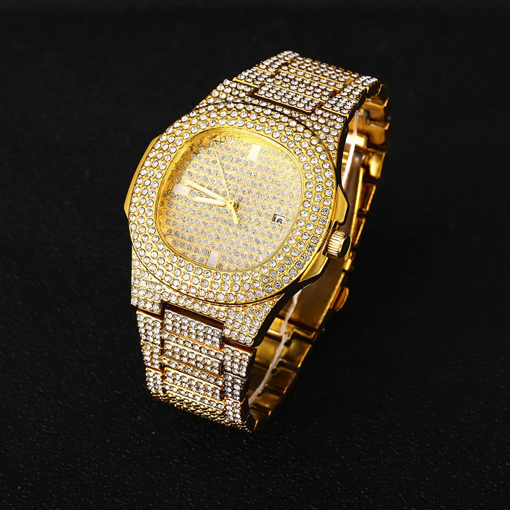 Luxury Iced Out Watch & Bling Jewelry Set