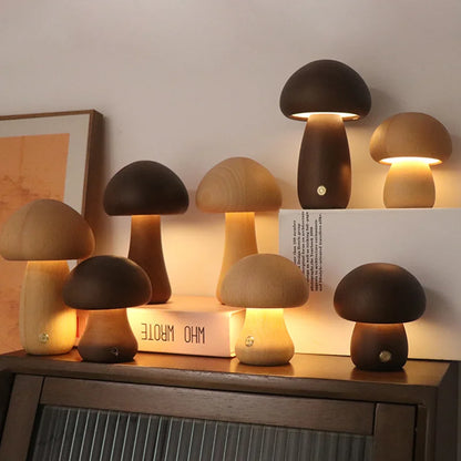 Veilleuse champignon en bois - Lampe de bureau à intensité variable avec interrupteur tactile