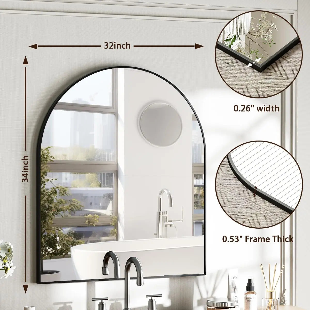 Elegant Black Arch Mirror for Entryway & More