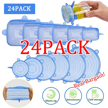 Reusable Silicone Food Covers - 6/12/24 PCS Fresh-Keeping Stretch Lids for Kitchen & Refrigerator