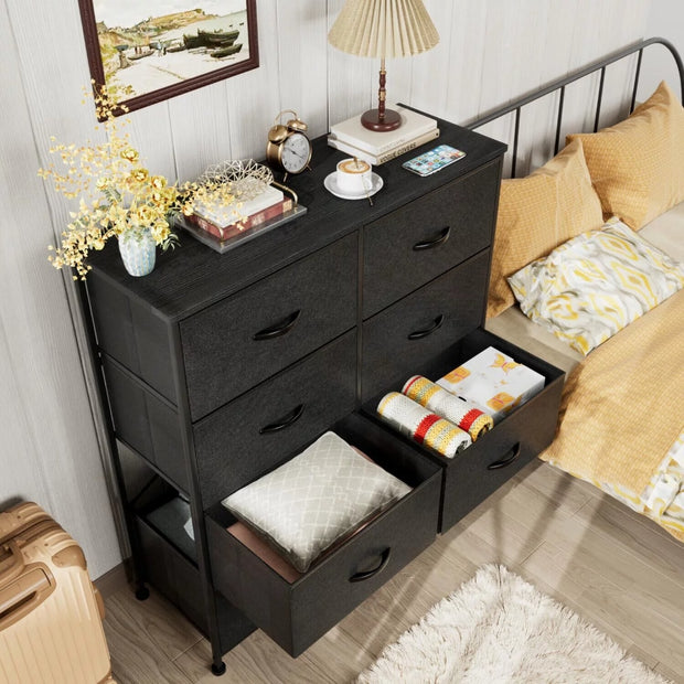 Dresser for Bedroom with 8 Drawers, Wide Chest of Drawers, Fabric Dresser,Black,28.66 Lb,33.65 X 11.70 X 38.50 Inches