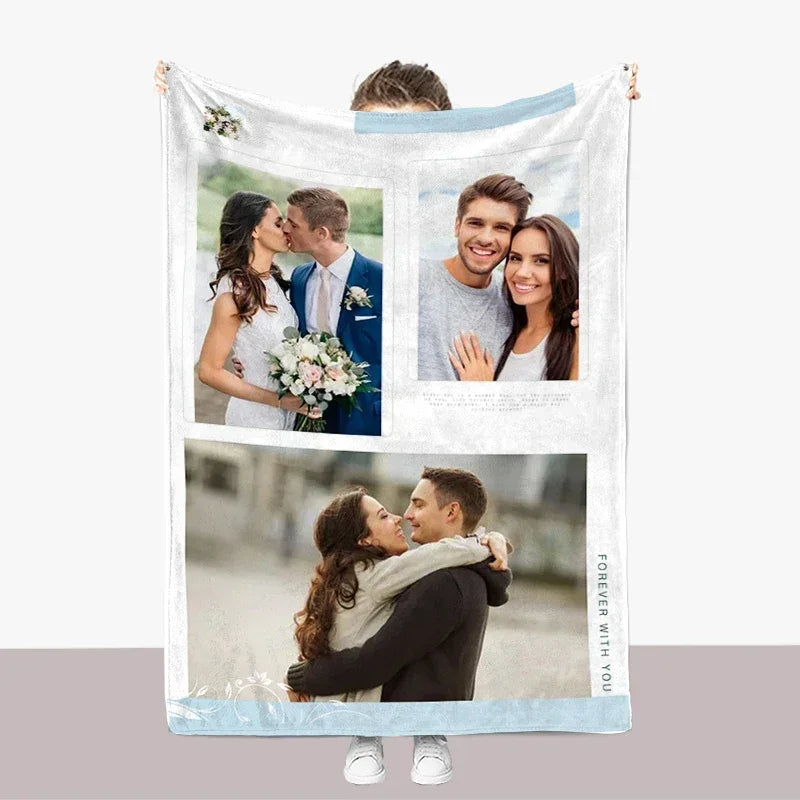I Love You Custom Blanket with Photo Collage Text Picture Throw Blanket Valentine's Day Birthday Gift