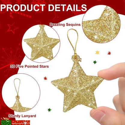 Gold Glitter Star Ornaments for Christmas Tree